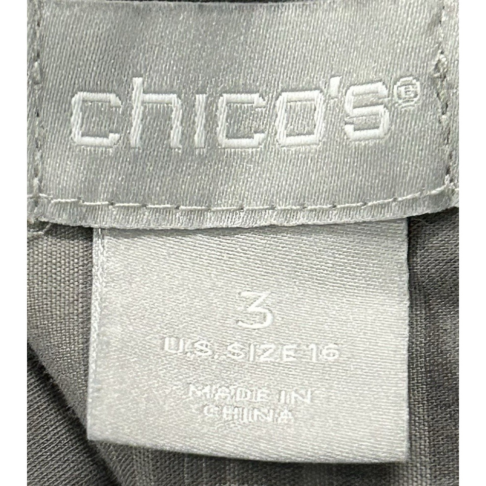 Chicos Top Womens XL 3 Gray‎ White Button Up Billow Balloon Sleeve Poplin Plaid - Picture 9 of 12